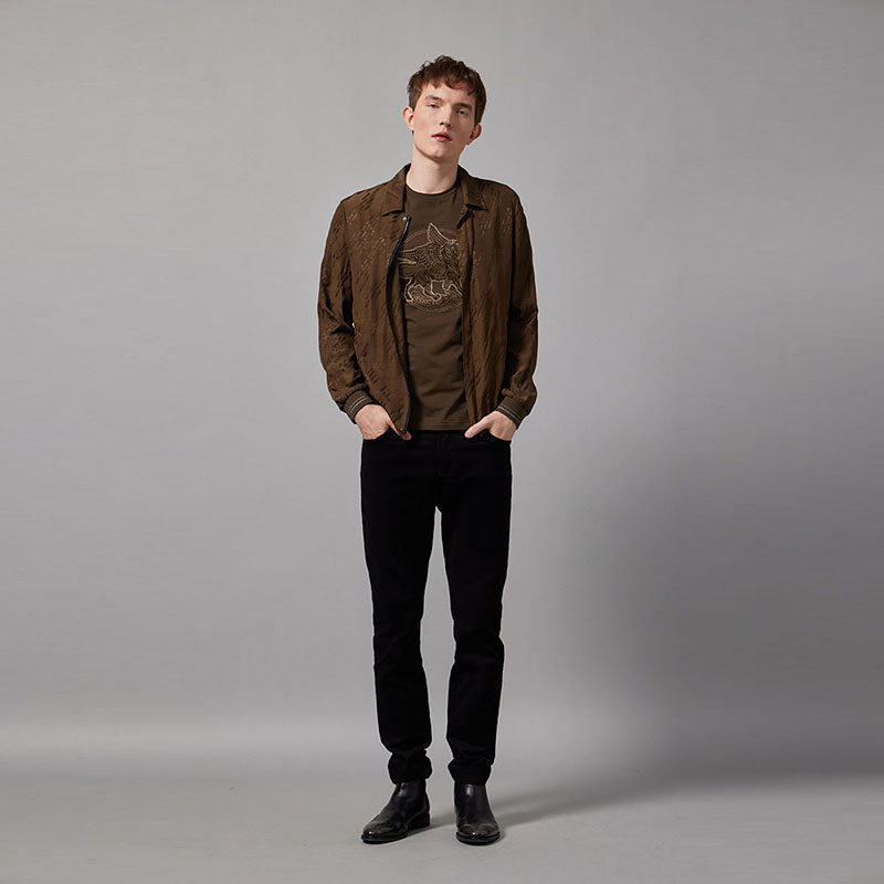 rare威雅男装秋冬新款男士茄克黄绿色logo提花夹克