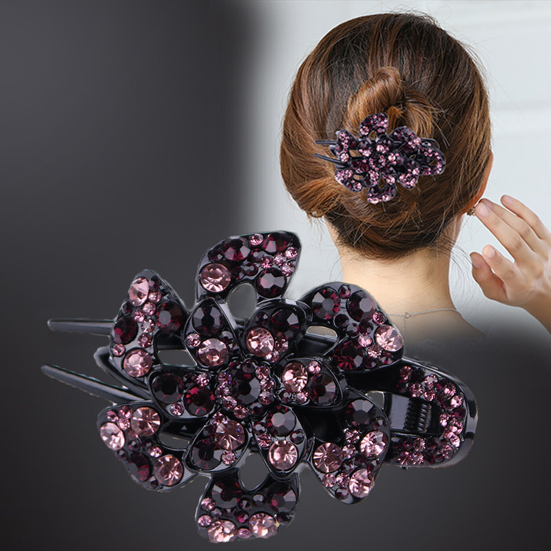 抓夹大号盘头发卡优雅发夹后脑勺横夹水钻头饰三齿夹子韩国发饰女