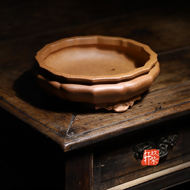 花盆紫砂宜兴精品原矿老段泥秦夕洪手工足菱花盆