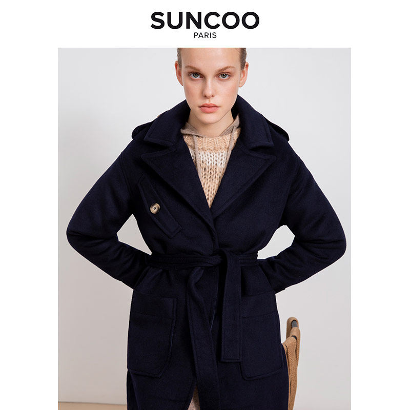 suncoo法式长款气质优雅轻熟风魅力时尚秋季新品女士舒适羊毛大衣