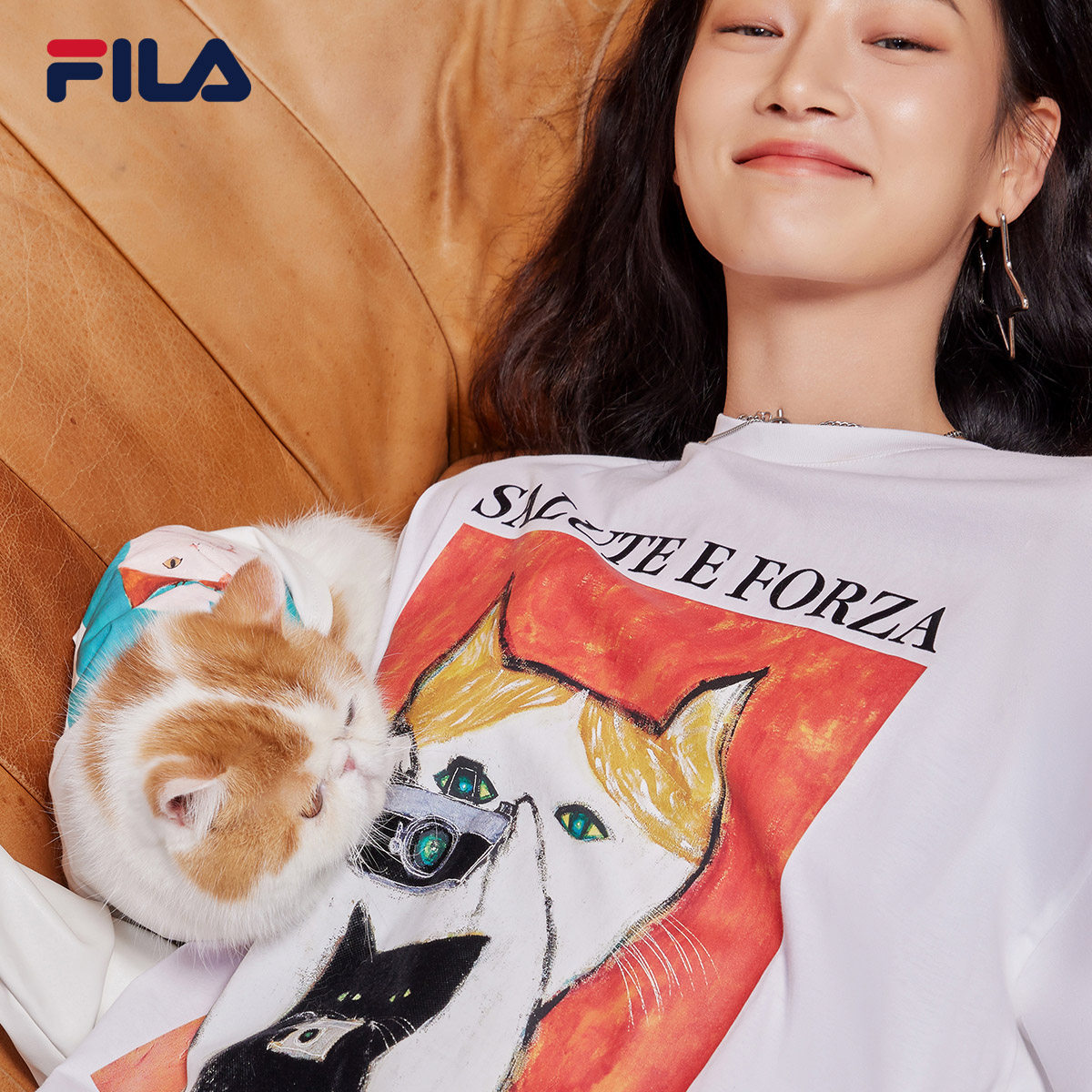 filapepeshimada斐乐官方情侣短袖恤夏款猫咪插画运动t恤