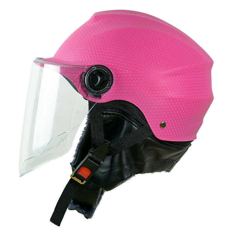 电动车头盔秋冬围脖可拆卸磨砂压花皮纹安全帽电动车面罩