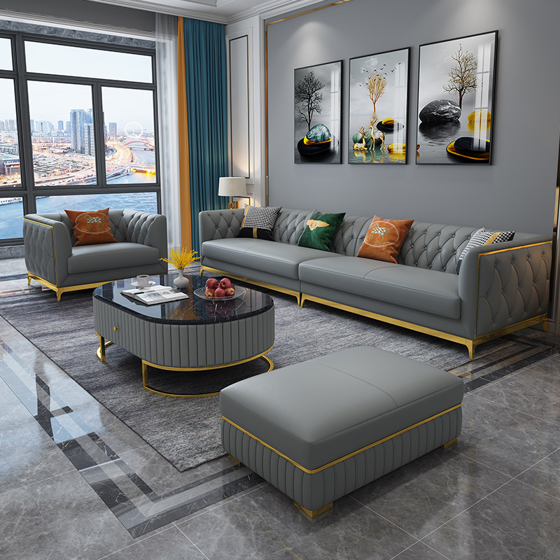 轻奢真皮沙发小户户型客厅现代简约碧桂园样板房家具家用皮艺沙发