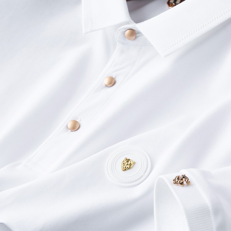 老客来！轻奢丝光棉白色翻领polo衫短袖男夏薄款弹力虎头标休闲潮