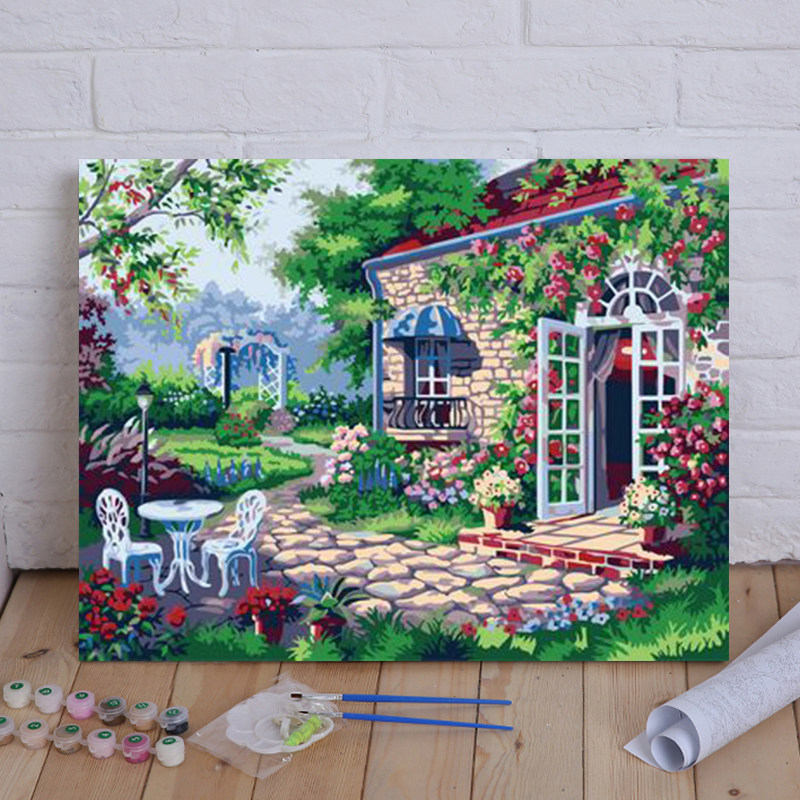 花卉客厅卧室大幅手工填色油彩彩画装饰画梦中diy