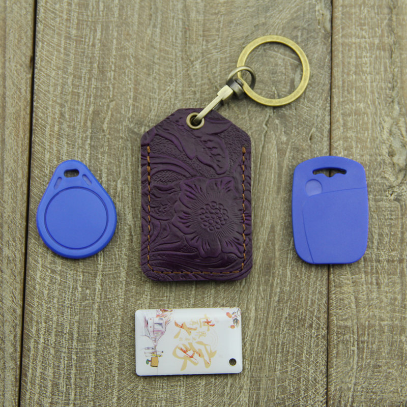 牛皮门禁卡套手工雕花迷你小区保护套icid卡套