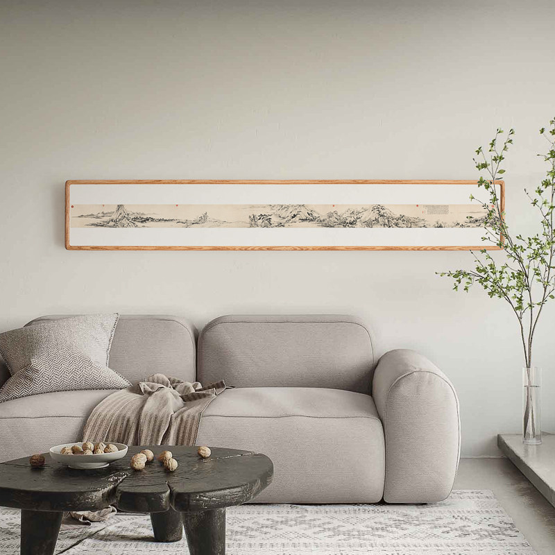 富春山水墨画古典装饰画长条背景沙发床头居图中式现代装饰画