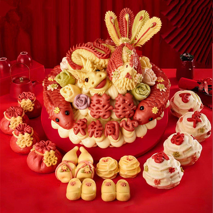 胶东饽饽结婚婚庆蛋糕盆鱼出嫁喜馍龙凤呈祥订婚中式糕点