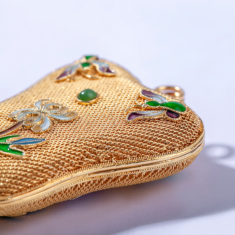 方元老细金手工珐琅花丝镶嵌纯银镀金扇形香囊挂件纯银可diy复古