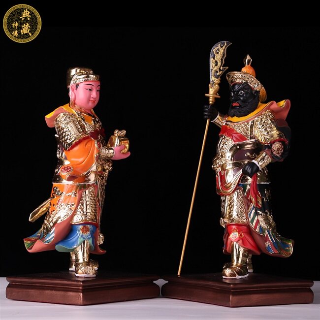 关平周zj神像关公左右护法将军树脂玻璃钢木雕摆件