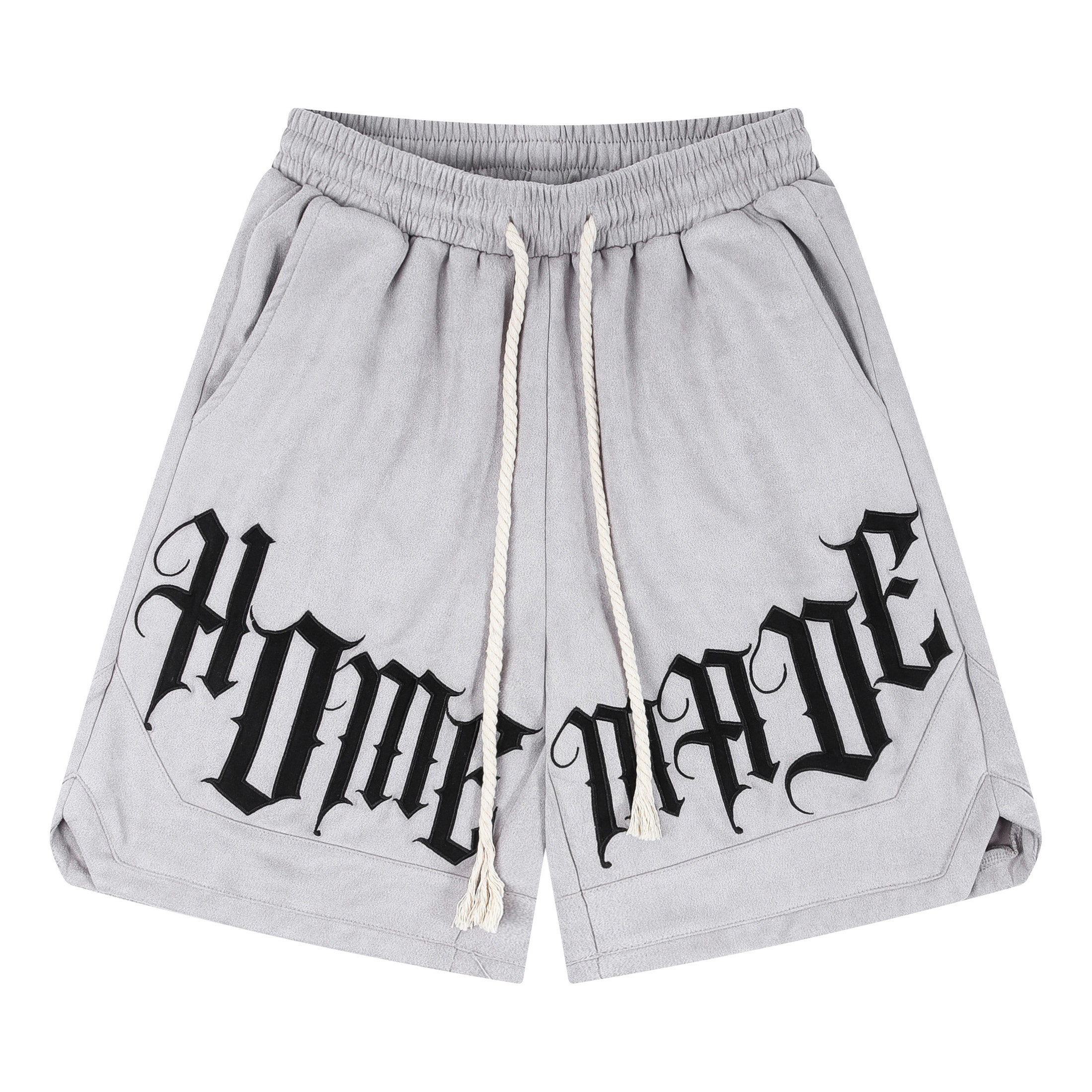 feellonely复古古国麂皮花体字母刺绣宽松直筒休闲裤