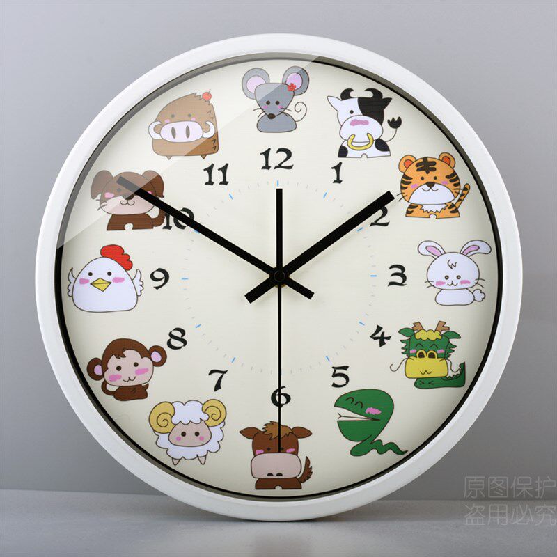 动物数字儿童钟表可爱卡通十二生肖宝宝学校学生挂钟