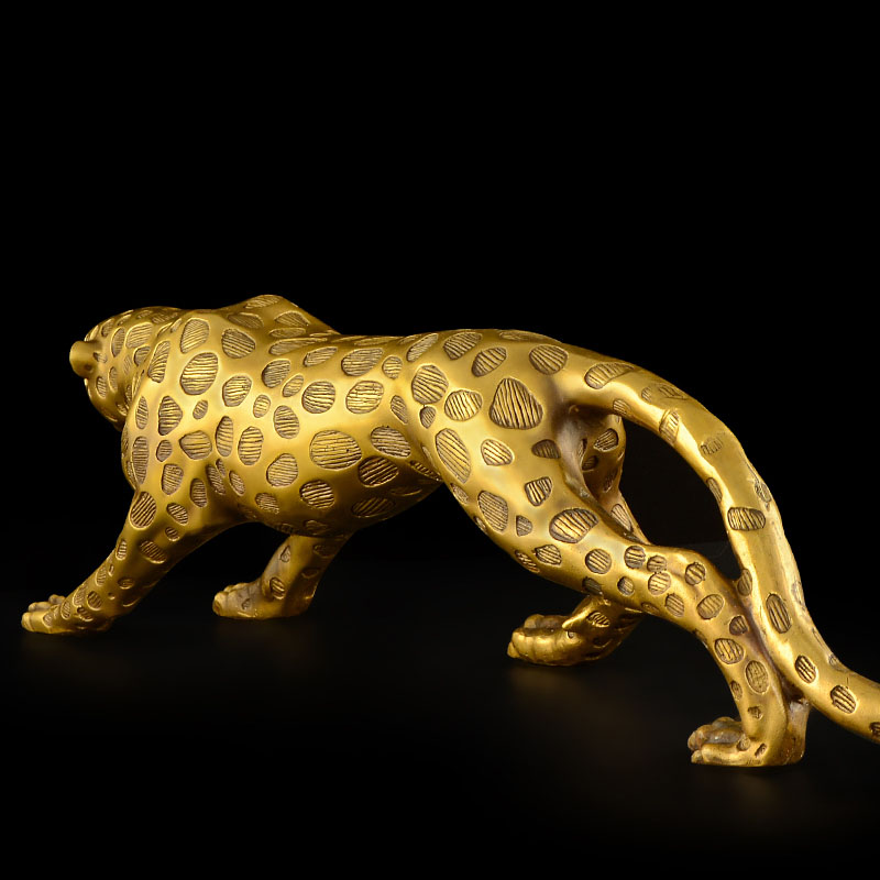 贺玉吉玉吉纯铜金钱豹摆件办公室豹子开业礼品客厅摆件