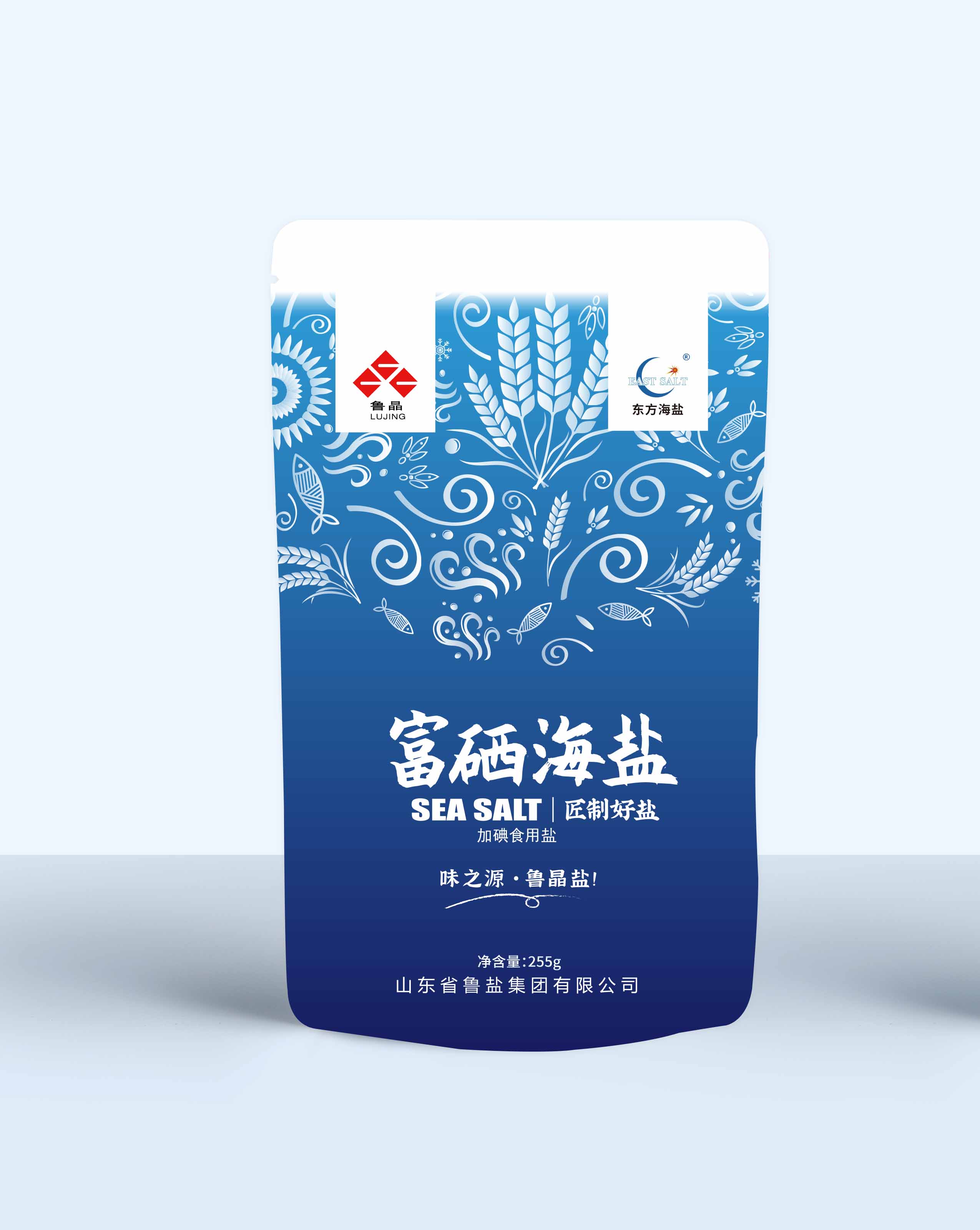 海盐富硒食用鲁晶东方海盐东方255g5包食盐加碘食盐