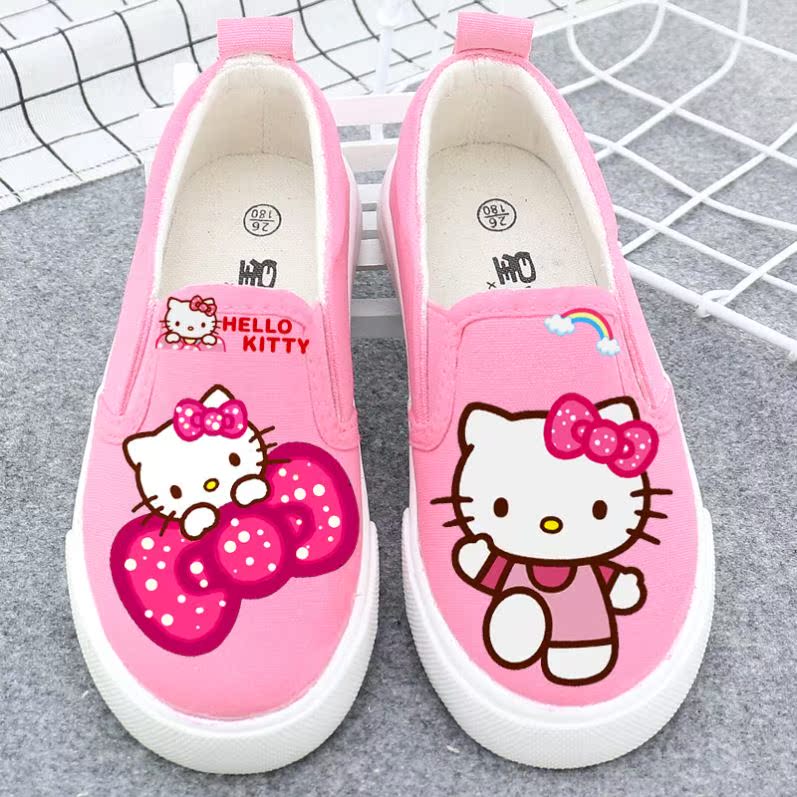 哈喽kt猫女童鞋帆布鞋子卡通低帮keiti休闲鞋帆布鞋