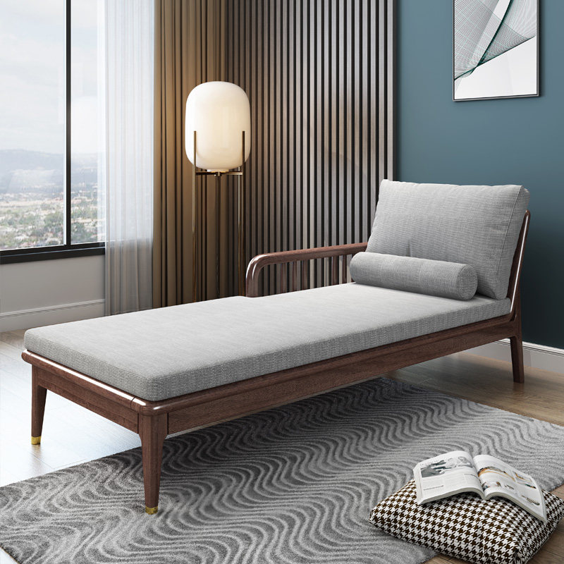胡桃木美人卧室躺椅懒人简约休闲双人家用阳台实木沙发