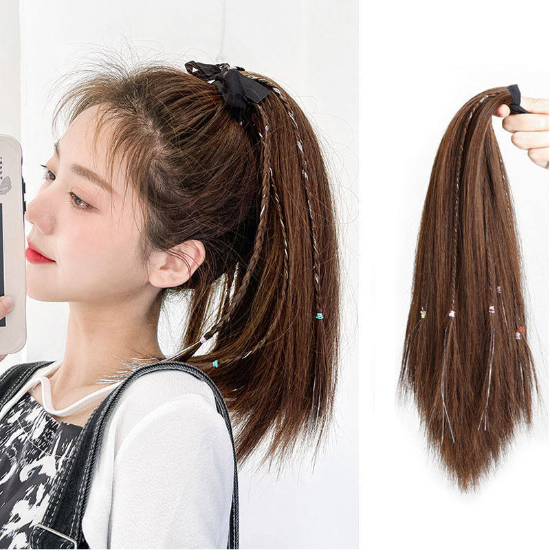 马尾假发高马尾卷直发隐形自然亮丝气质女长绑带马尾