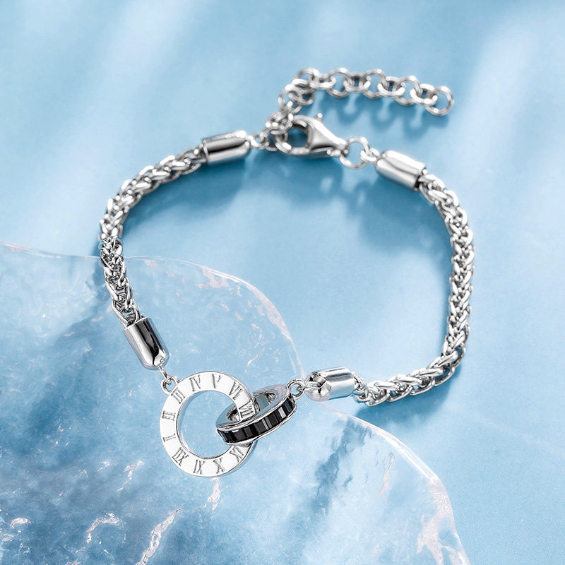 fanci范琦银饰爱恋时光手链纯银情侣款男女环环相扣拼接手镯礼物
