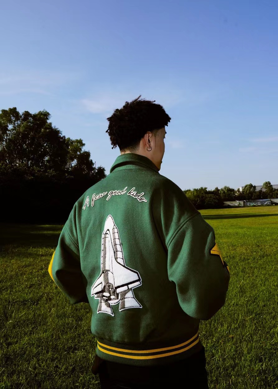 fff马思联名afgk秋季绿色刺绣棒球服男国潮夹克