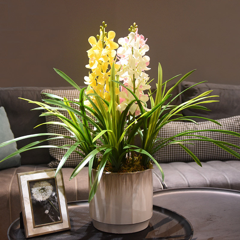 兰花仿真高档蕙兰万代兰紫砂盆栽中式客厅餐桌仿真花