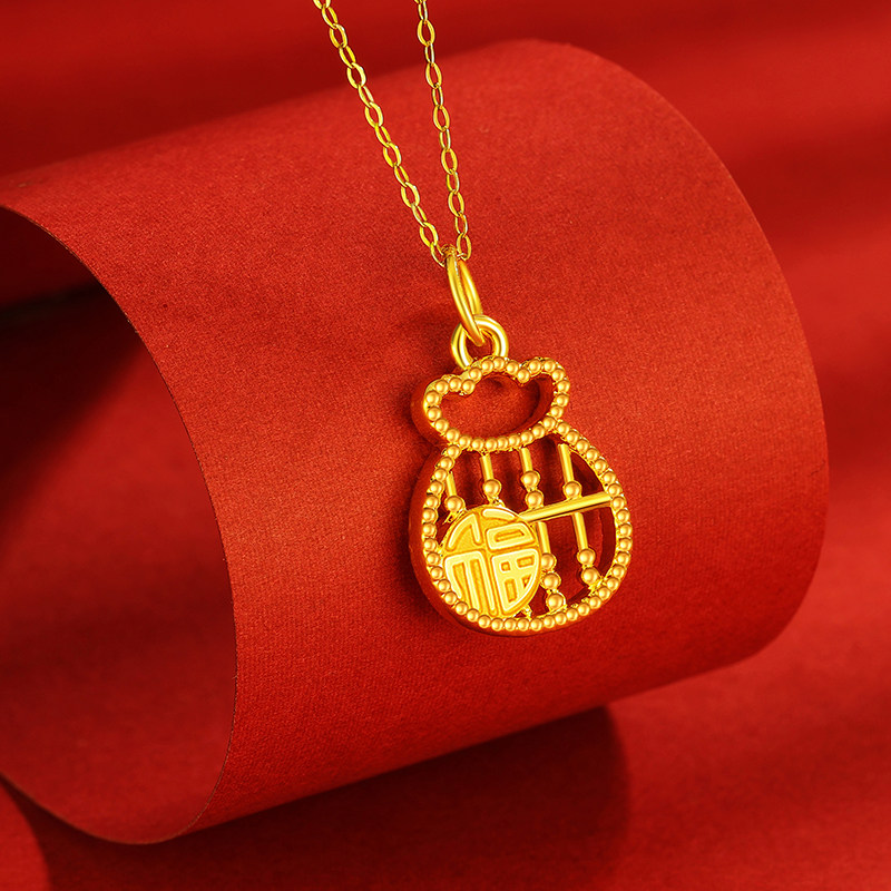 中国黄金黄金吊坠女足足金算盘福袋5d硬金吉祥颈饰