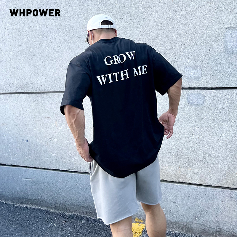WHPOWER原创夏季新款字母印花潮牌纯棉情侣款宽松运动健身T恤男女