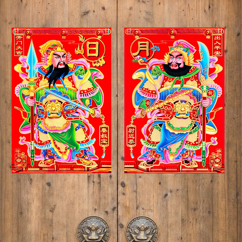 门神大门2022年单门虎年春节防盗门玻璃特大秦琼新年门神