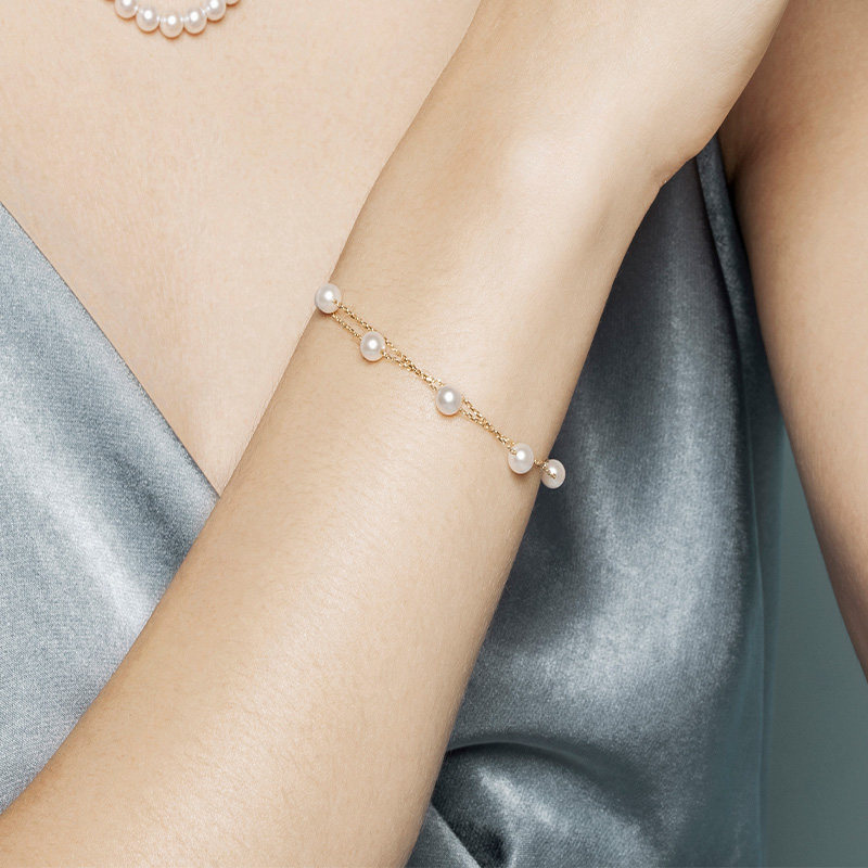 自营helas赫拉18k金海水珍珠手链女akoya珍珠手饰双层送女友