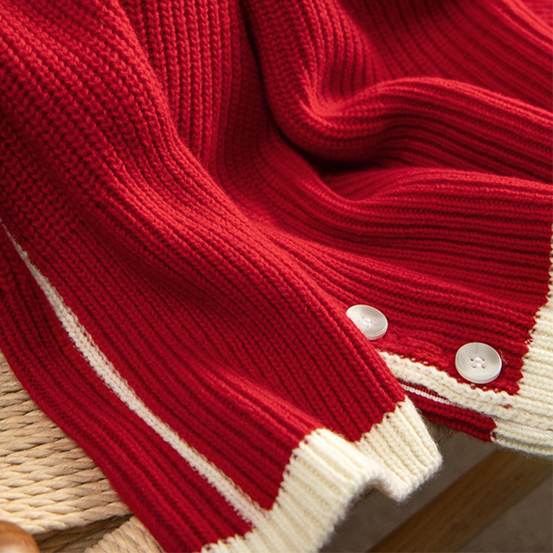 vintage重工欧货高端2021超好看的圣诞红色本命年圆领毛衣女冬季