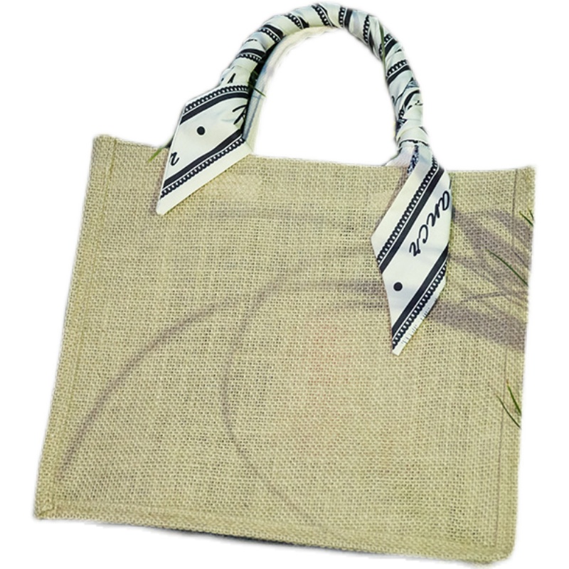 无印良品muji麻布防水手绘麻袋黄麻袋手提购物袋黄麻包通用款女包