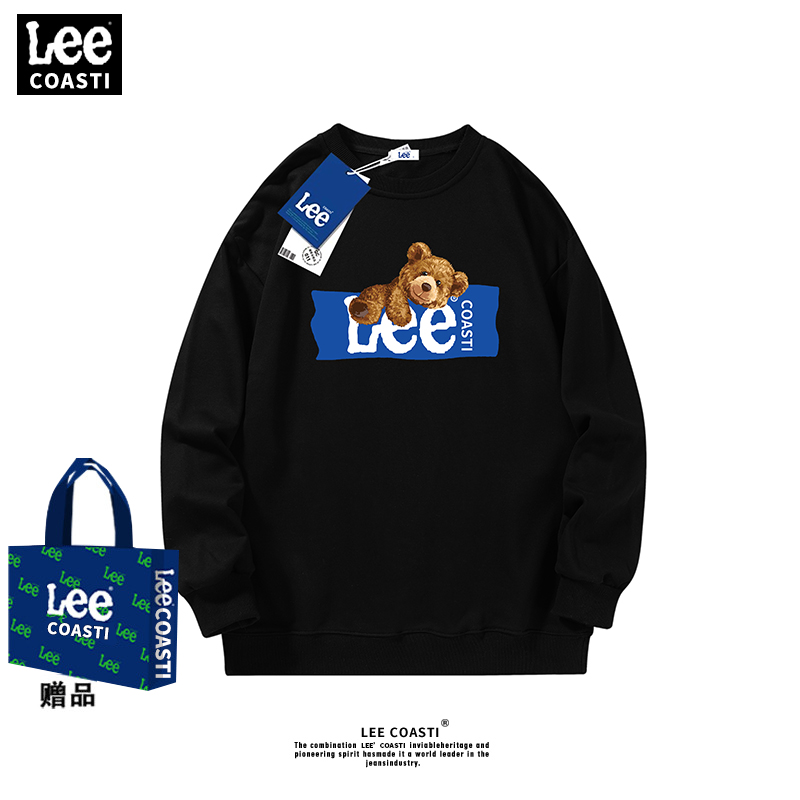Lee COASTI潮牌小熊秋冬季加绒加厚圆领卫衣情侣宽松ins上衣男装
