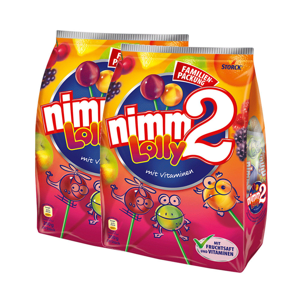 德国二宝nimm2多口口味儿童水果棒棒糖200g2袋糖果