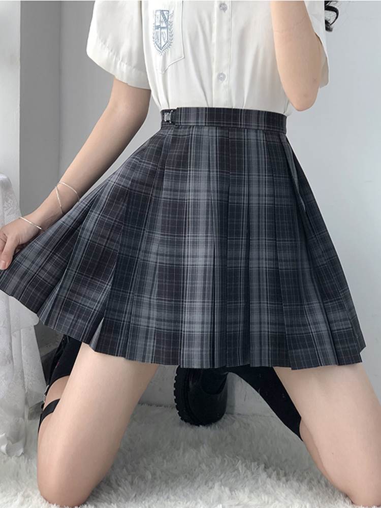 微黑百褶裙裙校半身格裙学生短裙制服jkjk半身裙