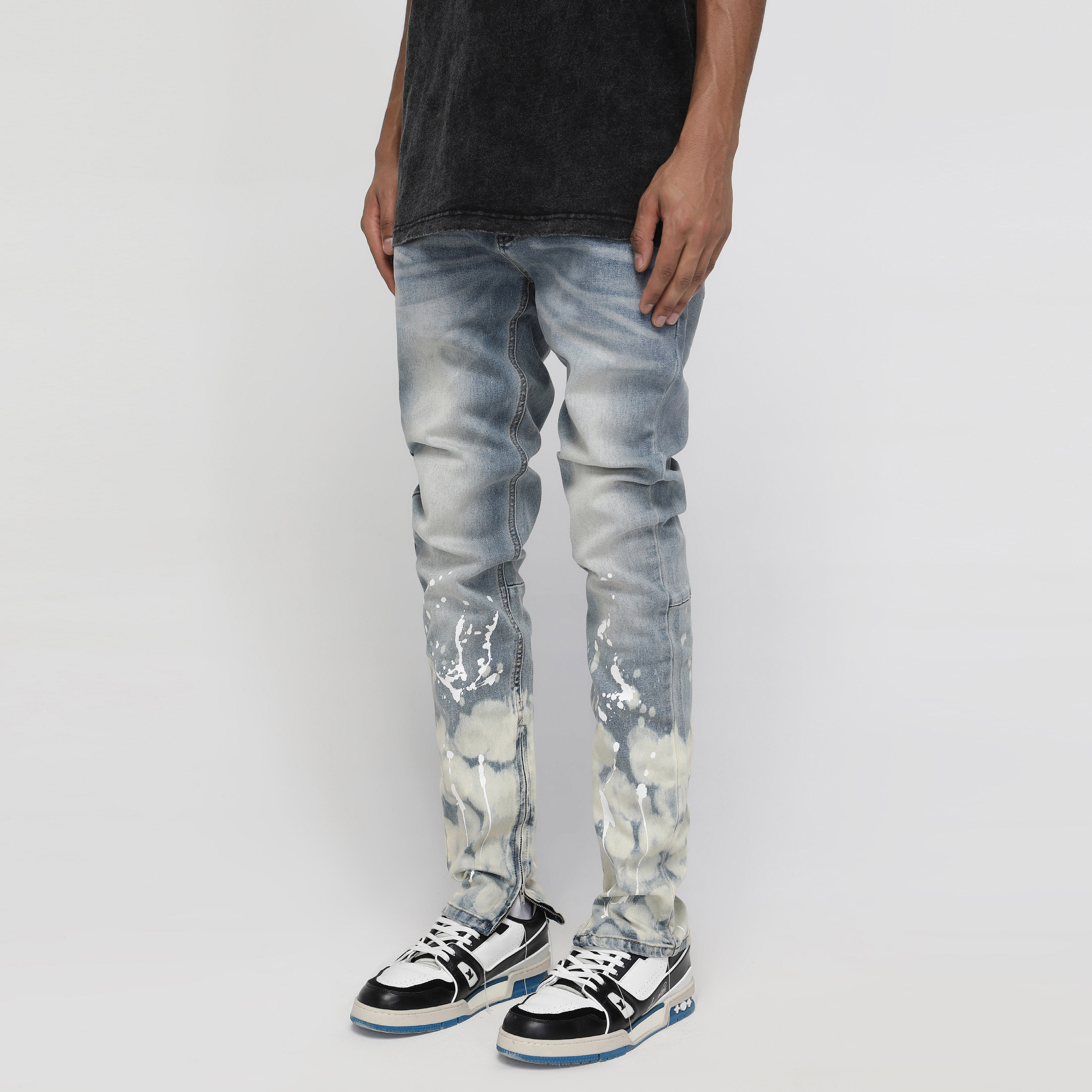 弹力chock高街fog泼墨油漆嘻哈哈潮woo专属牛仔裤