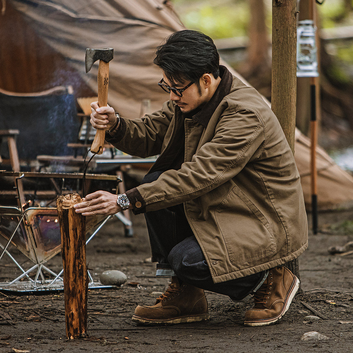 STK野奢 美式复古猎装夹克棉服灯芯绒卡其色棉衣外套男加绒加厚