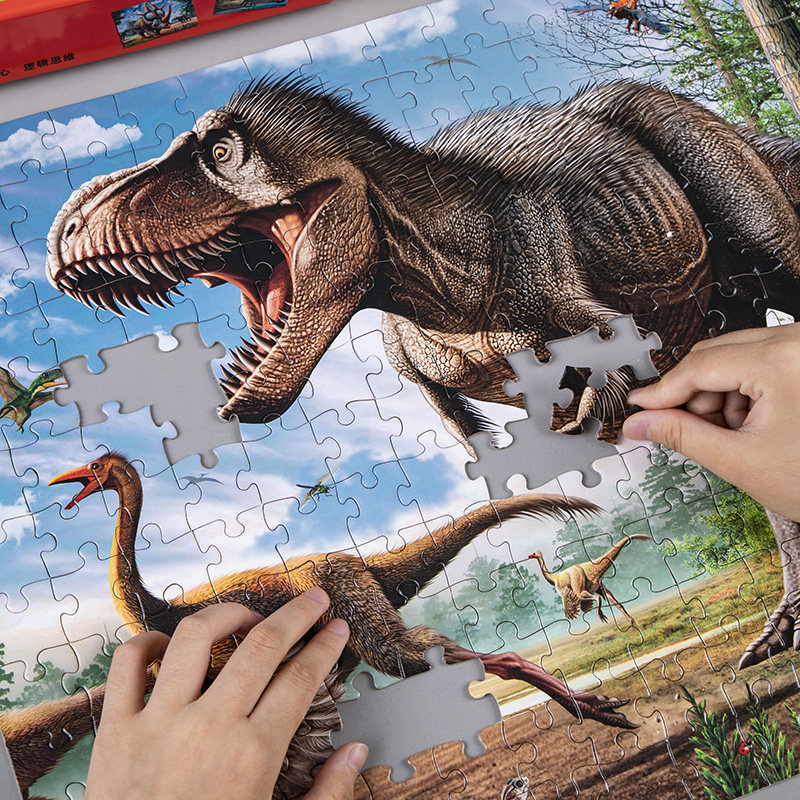 儿童进阶恐龙拼图100-200-300块小学生6岁男孩霸王龙平图拼图