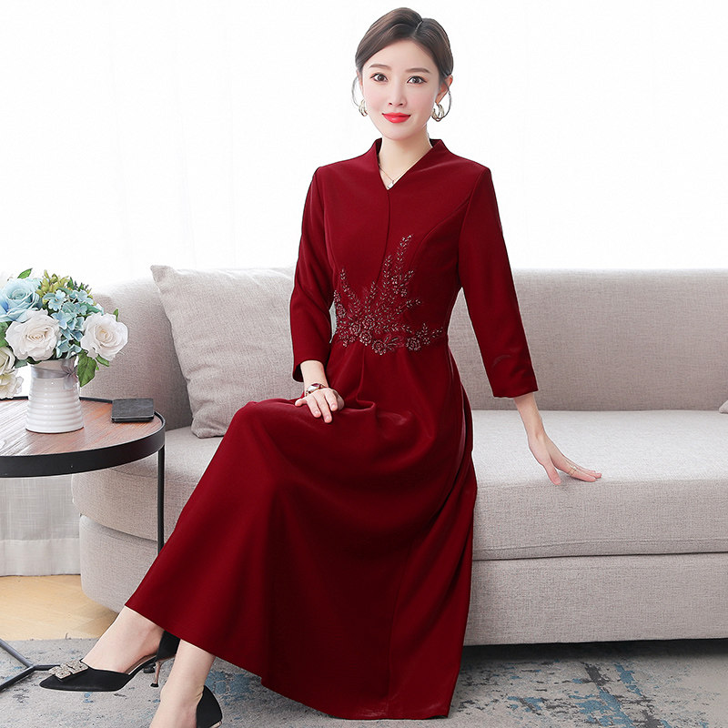 喜婆婆婚宴长袖春秋秋季高端婚礼旗袍结婚妈妈连衣裙