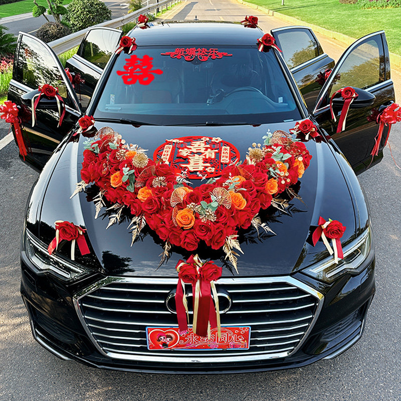 婚车装饰车头花主车花车结婚2022新款拉花布置婚车鲜花