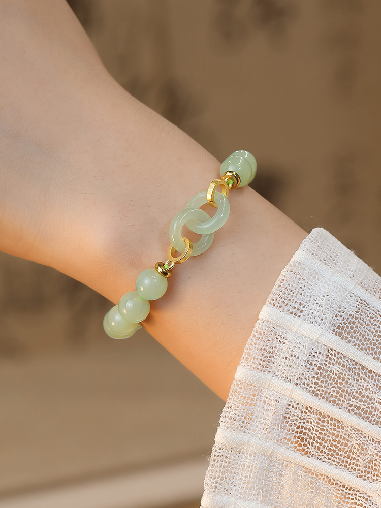 现货速发环环相扣和田玉素圈手串轻奢国风小众七夕手链