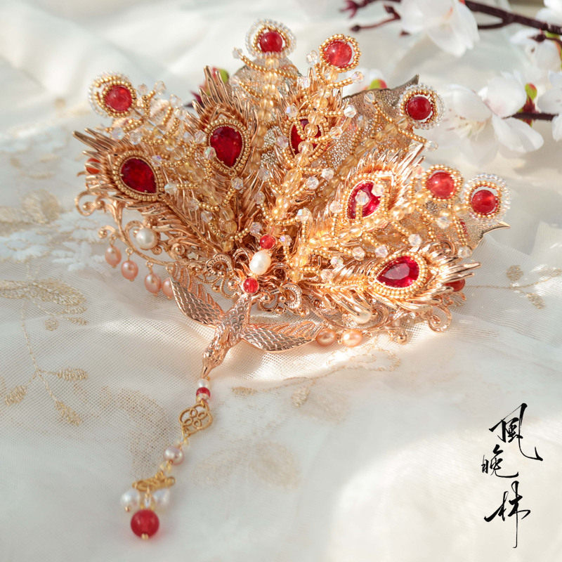 风晚金丝凤发饰冠女冠发凤冠华丽正凤配饰林原创发饰