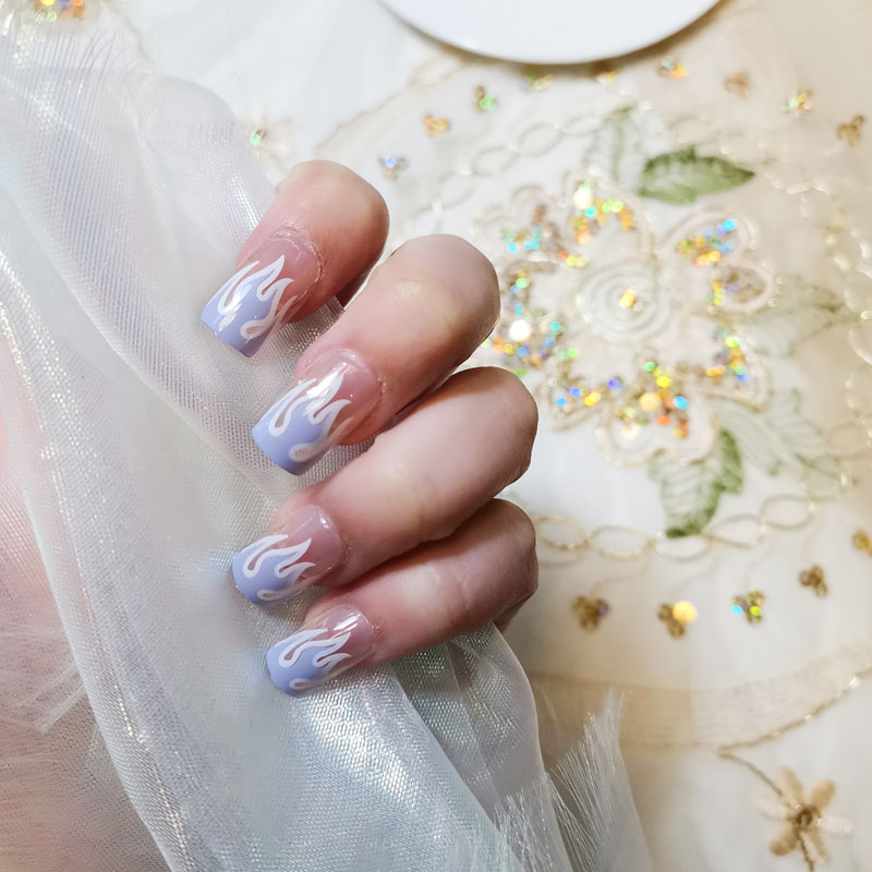 法式网红款蓝火焰长款穿戴美甲欧美小红推荐美甲工具