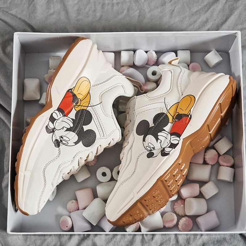 酷奇ny增高厚底叮当猫运动鞋真皮字母米奇ins单鞋