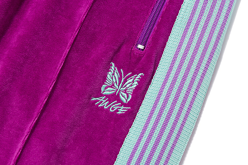 日系潮牌needles天鹅绒加厚蝴蝶灰色裤子男丝绒长裤直筒裤运动裤