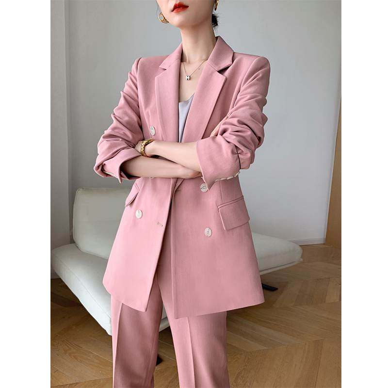 高级感炸街粉色新款西装套装2021春秋时尚气质cosplay女装