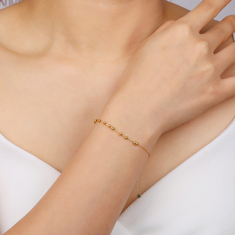中国黄金18k金圆珠圆珠手链手绳女轻奢简约百搭2023年手饰