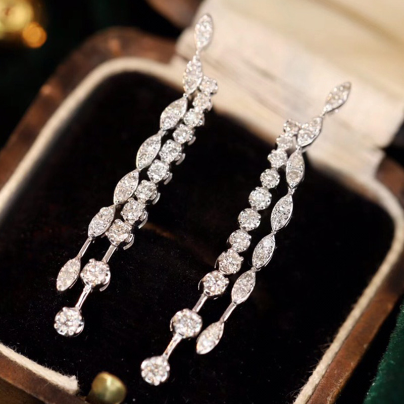 宝创066克拉天然钻石耳环18k金真钻长款流苏流星耳饰