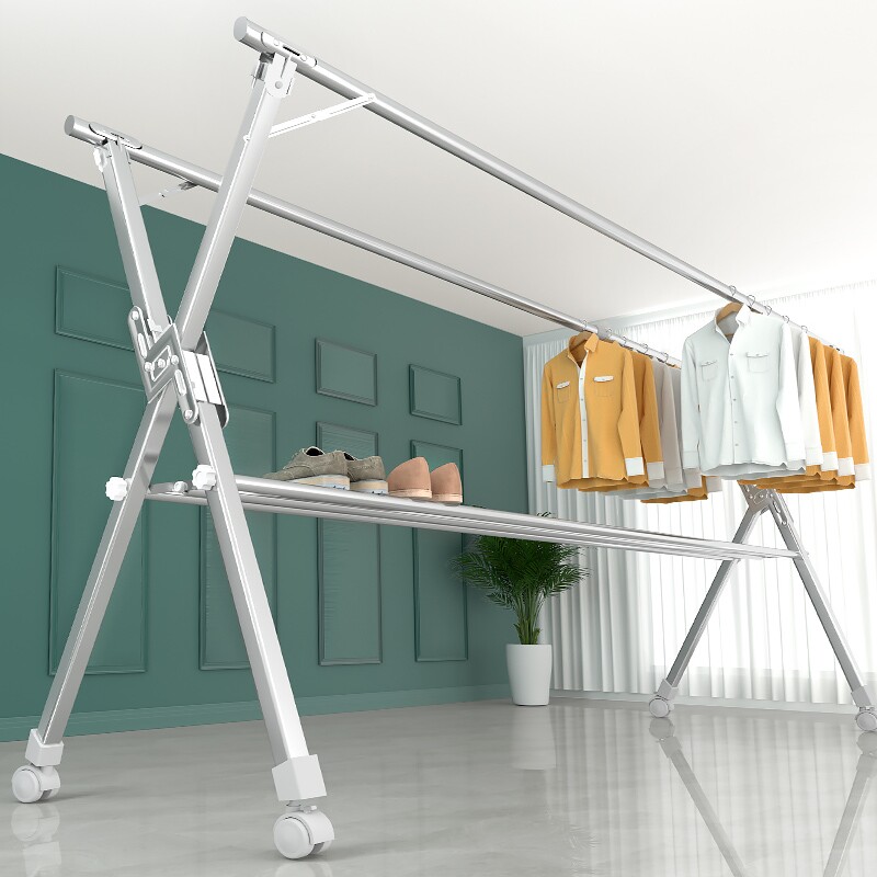 可收收缩晾衣架落地可拆卸不锈钢伸缩阳台被子神器置地