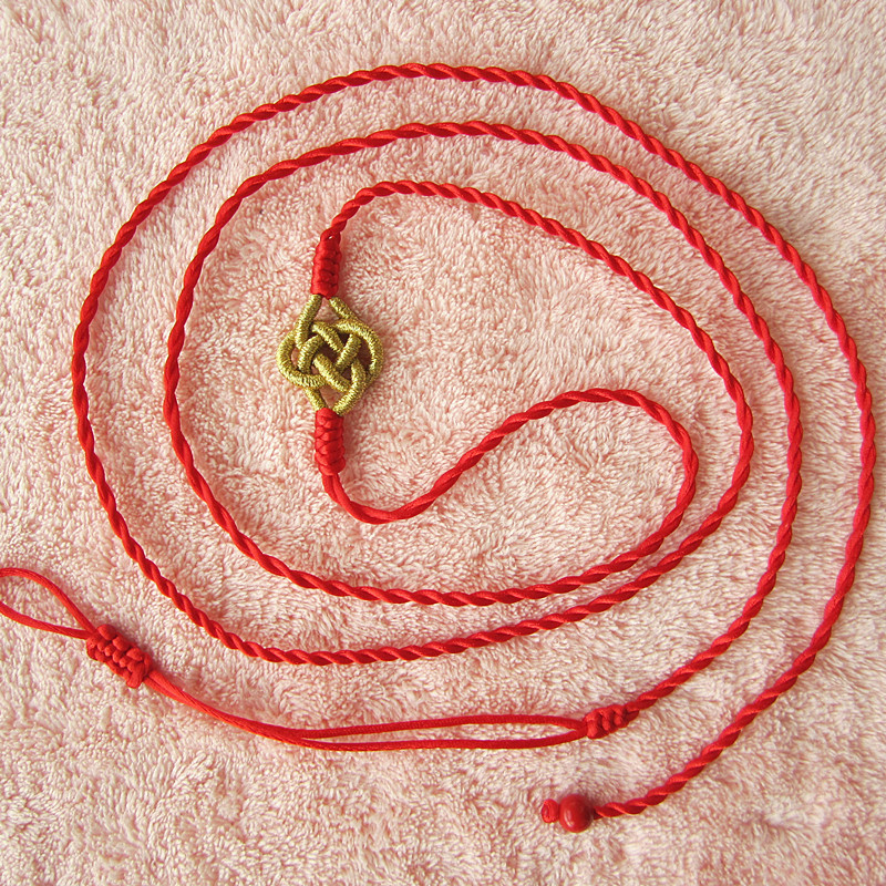 真开光本命年腰缠万贯金钱结红绳腰链腰带腰绳男女鼠年辟邪转运安