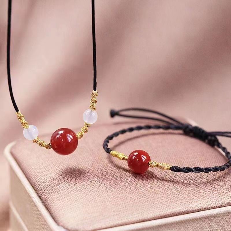 玛瑙项链手链套装相思红豆手绳小众设计高级项链