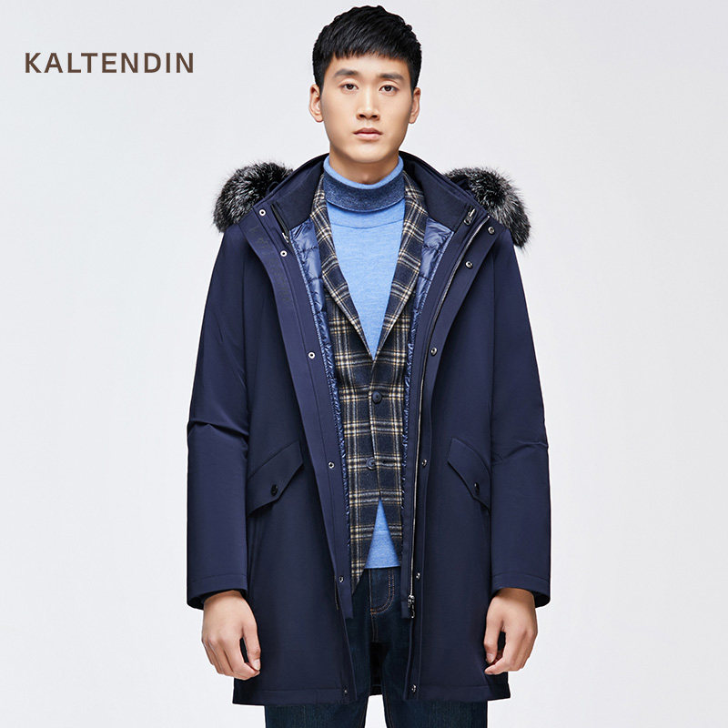 卡尔丹顿高端男装脱卸毛领中长羽绒服冬季加厚防风羽绒服